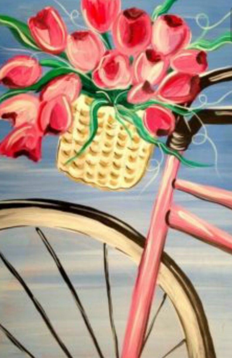 Bike With Flower Basket Acrylic Painting Tutorial By Angela