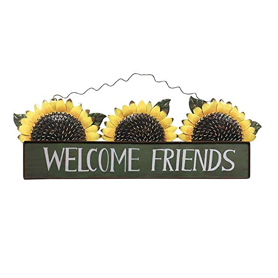 Garden Themed Welcome Door Sign Hanging Metal Welcome Wall Plaque Home Garden Decor Attraction Design Vintage Sunflower Decor Welcome Sign for Front Door Sunflower Welcome Sign-CS