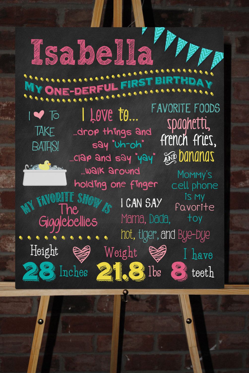 custom printable first birthday sign board by chalkingitupboards