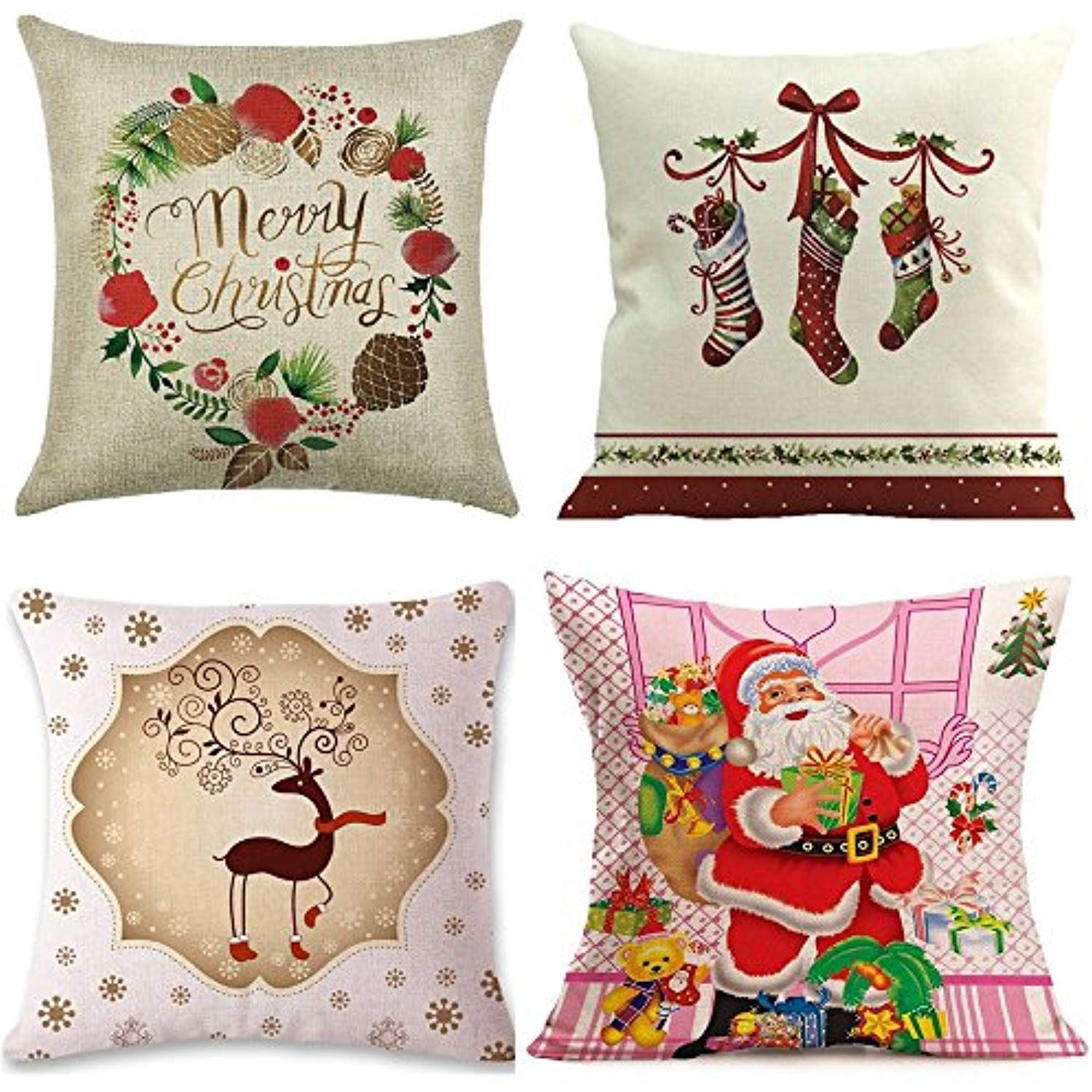 Christmas Throw Pillow Covers, 18x18 Christmas Square Pillow Covers