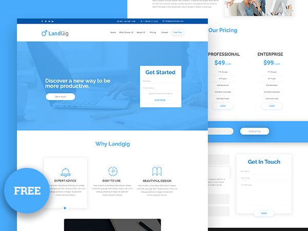 landgig landing page template free psd download pinterest template