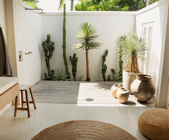 Surrounded by lush tropical gardens, this light-filled, French-Caribbean inspired sanctuary in Bali provides the ultimate family hideaway for its Aussie owners. Balinese Decor, Balinese Interior, Interior And Exterior, House Exterior, Bali Style Home, Outdoor Bathrooms, Outdoor Kitchens, Outdoor Rooms, Outdoor Living
