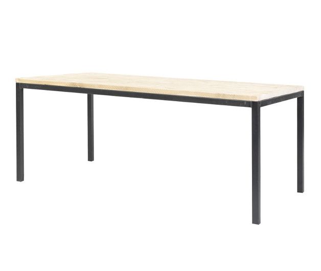 Esstisch aus Holz und Unterbau aus schwarzemweissem Esstisch aus Holz und Unterbau aus schwarzemweissem