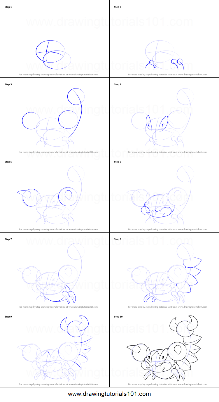 How to Draw Skorupi from Pokemon printable step by step drawing sheet