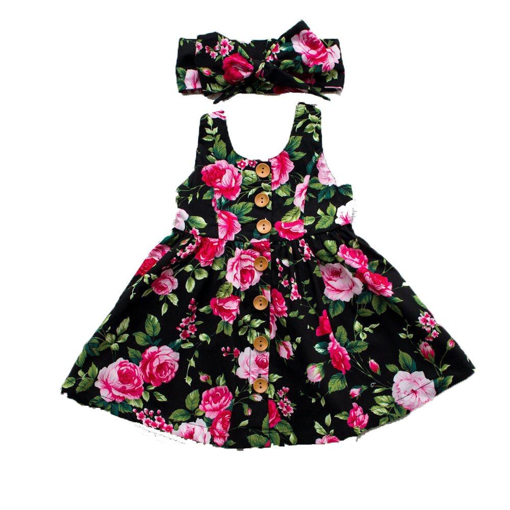 Baby Girls Infant Kids Boho Floral Dress Summer Sleeveless Sundress Casual Dress