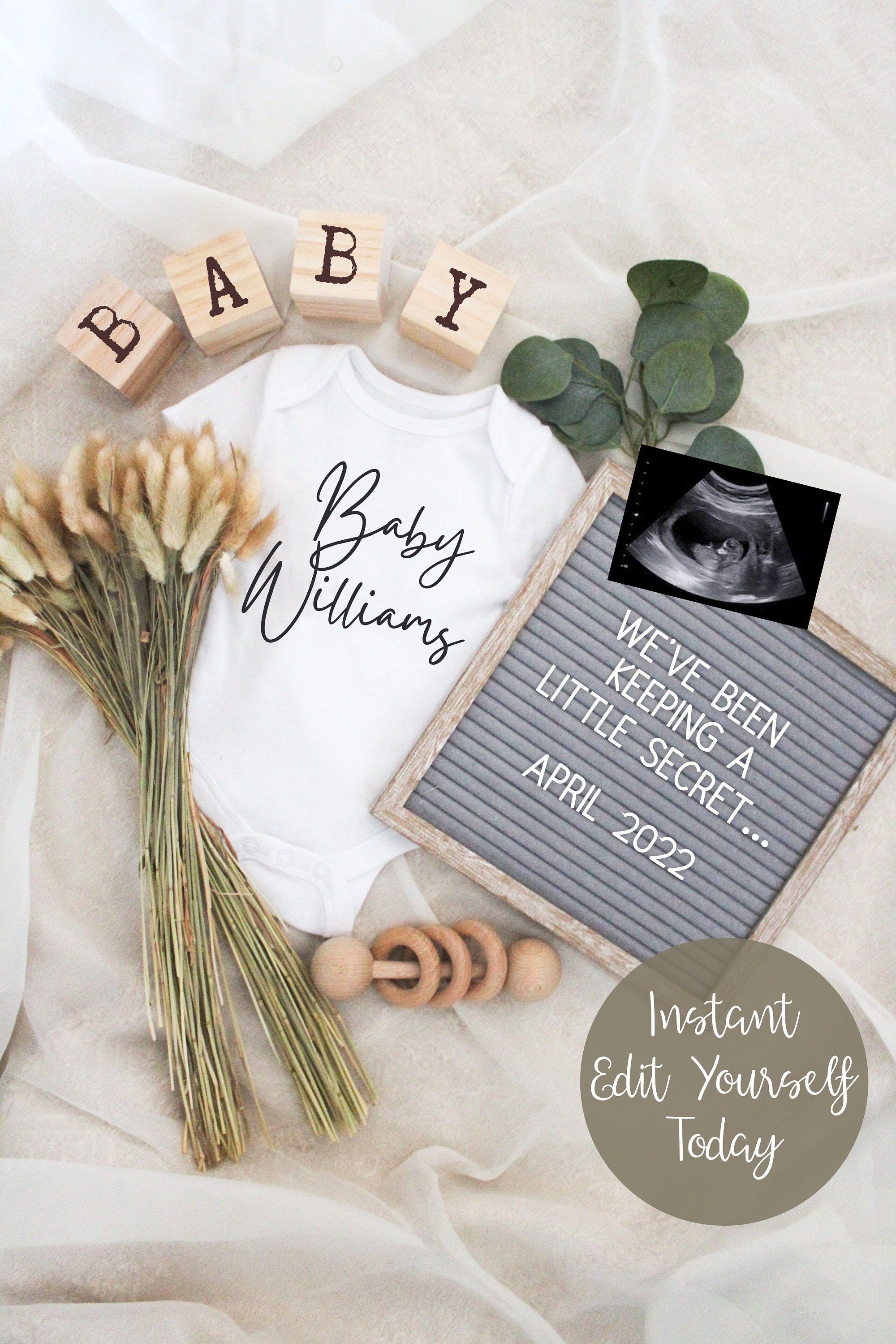 Neutral Pregnancy Announcement Digital for Social Media. Editable Neutral Pregnancy Announcement. Post your exciting news on Facebook and Instagram! PLEASE REMEMBER -You are NOT getting items shipped to your place of residence -You are getting a digital file to edit yourself HOW IT WORKS -Browse through my shop -Pick the announcement that you love -Wait for file to download right after purchasing -Click the file after it downloads -Follow instructions on the downloaded file! ULTRASOUND PICTURES Baby Surprise Announcement, Pregnancy Announcement Pictures, Cute Baby Announcements, Baby Annoucement, Facebook Pregnancy Announcement, Pregnancy Announcement Photography, Expecting Announcement, Digital Baby Announcement, Pregnancy Announcement To Parents