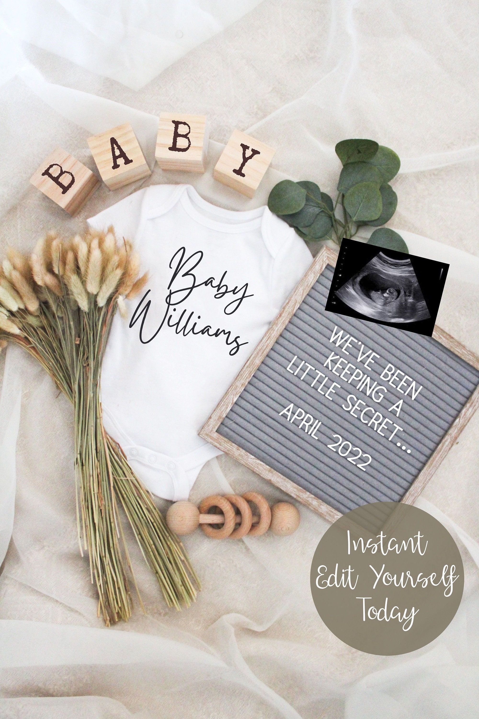 Neutral Pregnancy Announcement Digital for Social Media. Editable Neutral Pregnancy Announcement.