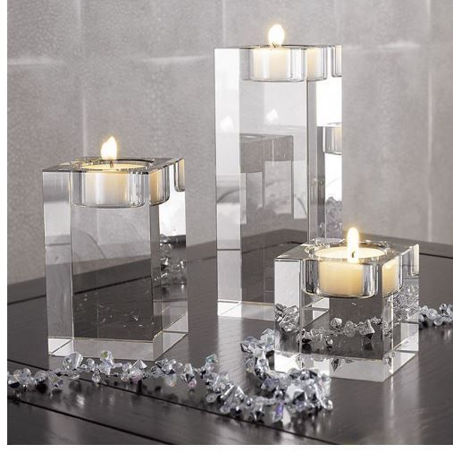 3Size Romantic Crystal Glass Cube Candle Holder Glass Stand Tealight Decor
