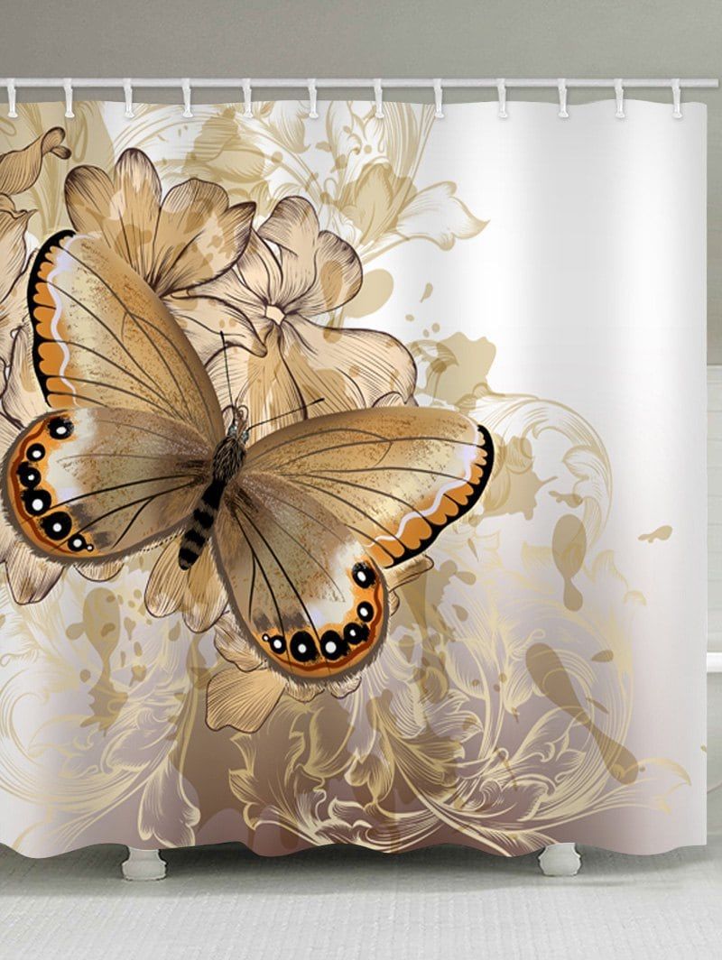 Retro Butterfly Print Waterproof Shower Curtain - WHITE W71 INCH * L79