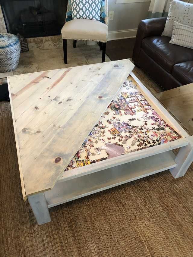 Built A Puzzle Table Coffee Table Puzzle Table Farmhouse Style Coffee Table Diy Coffee Table