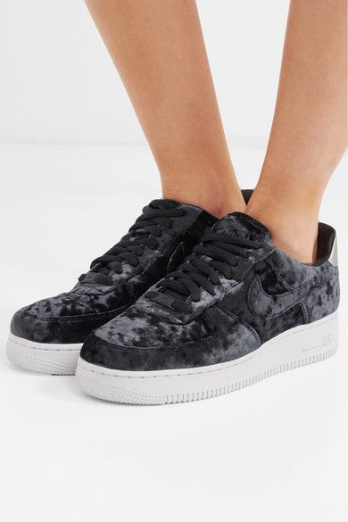 Rubber sole measures approximately 30mm/ 1 inch Black crushed-velvet ... Rubber sole measures approximately 30mm/ 1 inch Black crushed-velvet and silver faux leather Lace-up front Nike follows its o…