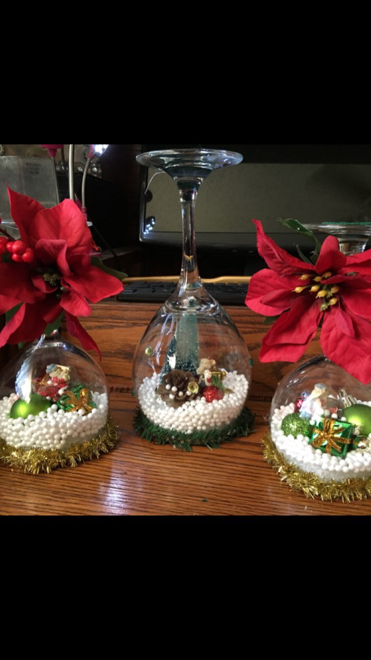 Snow Globe Wine Glasses Christmas Crafts Decorations Christmas