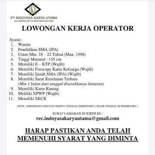 Lowongan Kerja Batam PT. Indoyasa Karya Utama (4/12/2020) Batam, Surat, Ipa
