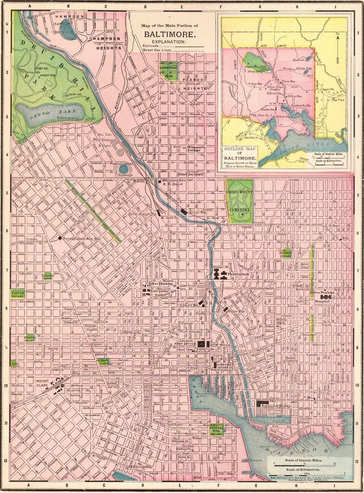 1913 Antique BALTIMORE Map Original - B4bcf184ecd6521d94976d8a9965bdbd