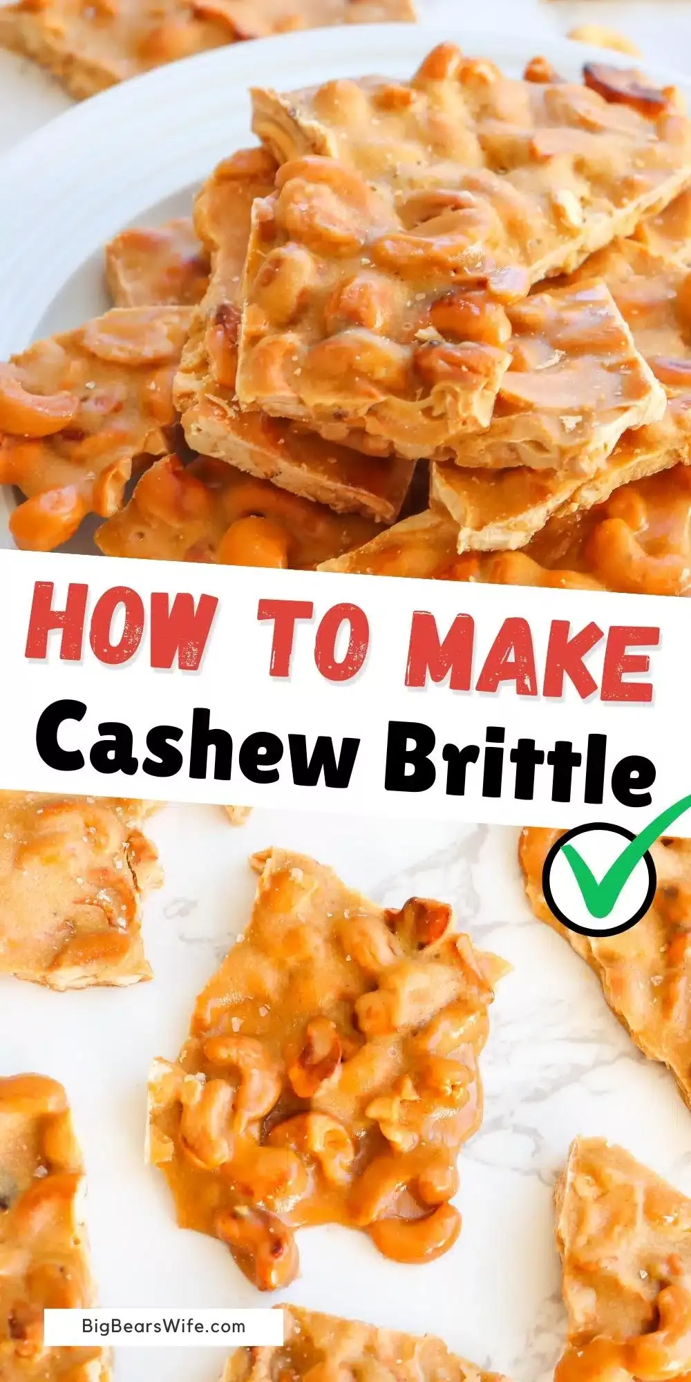Ready to make the perfect “gift from the kitchen”? This easy homemade cashew brittle is easy to make and great to give away to friends and family around the holidays or perfect for nibbling on while watching a movie at home. Best part is this brittle won't break your teeth! via @bigbearswife Candy Recipes Homemade, Homemade Candies, Easy Homemade, Brittle Recipes, Fudge Recipes, Dessert Recipes, Cashew Brittle, Raw Cashews, Desert Recipes