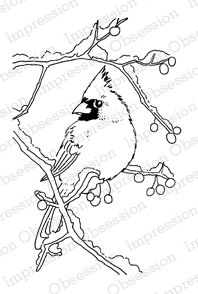 Impression Obsession - Cling Mounted Rubber Stamp - By Gail Green - Snowy Branch Cardinal