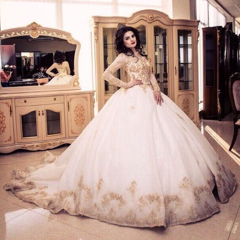 Find More Wedding Dresses Information About Elegant Arabic Gold Find More Wedding Dresses Information About Elegant Arabic Gold Ball Gown Long Sleeve Lace