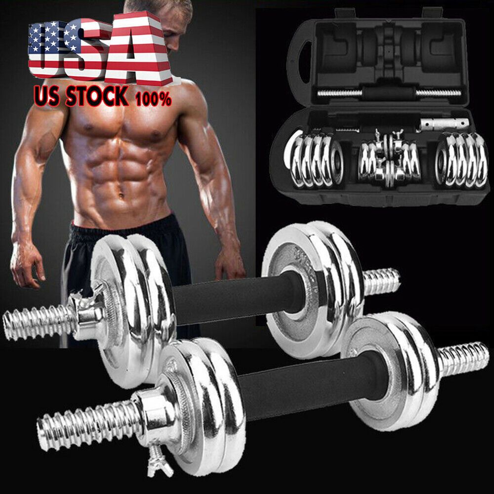 44LB Weight Dumbbell Set Adjustable Cap Gym Barbell Plates Body Workout Fitness