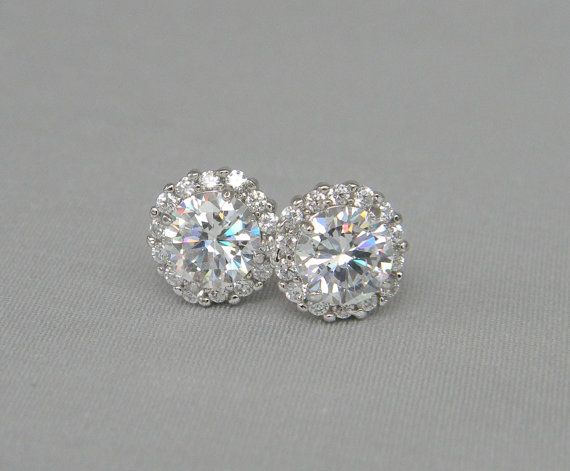Halo Stud Earrings Crystal Bridal By Crystalavenues Halo Stud Earrings Crystal Bridal By Crystalavenues