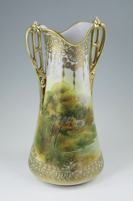 Vintage hand painted vase jug pitcher marked and signed Maxine
