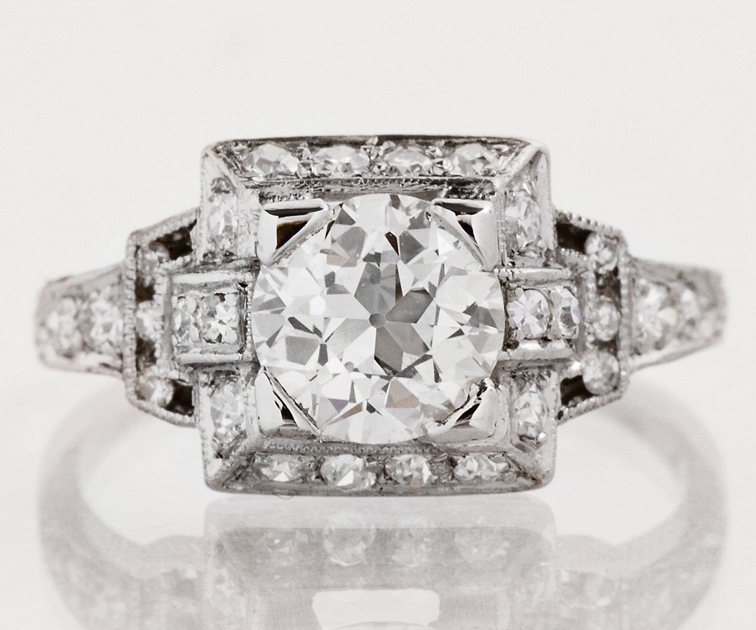 Antique Engagement Ring - Antique Art Deco Platinum Diamond Engagement Ring