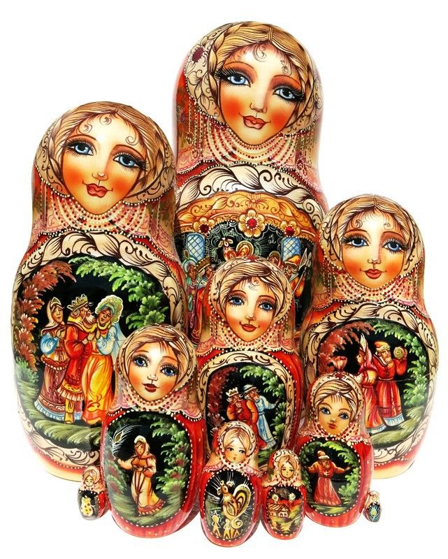 10 Wooden Russian Nesting Babushka Matryoshka Girl Dolls Set Hand Painted