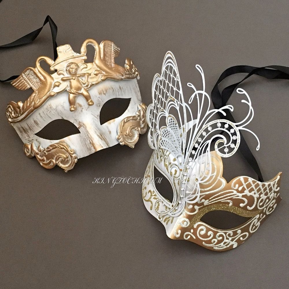 White Venetian Men Mardi Gras Masquerade Prom Costume Mask