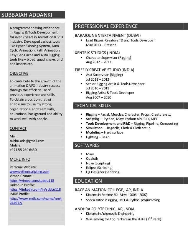 resume format vfx freshers pinterest resume format template and pdf