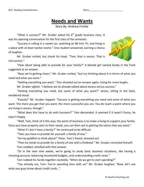 Needs and wants worksheet