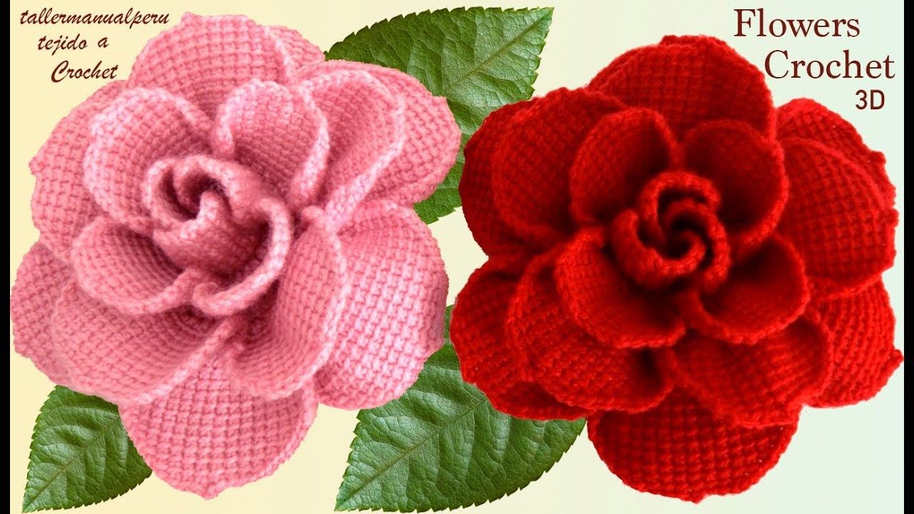 Como Hacer Flores Rosas 3d Con Hojas A Crochet Paso A Paso En Punto Tune Rosas De Ganchillo Hojas En Crochet Tutorial De Flor Ganchillo Como Tejer Flores A Crochet