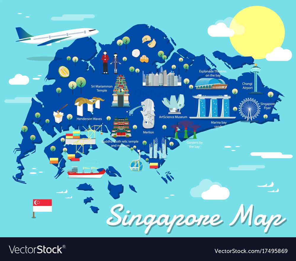 Singapore map with colorful landmarks illustration design. Download a