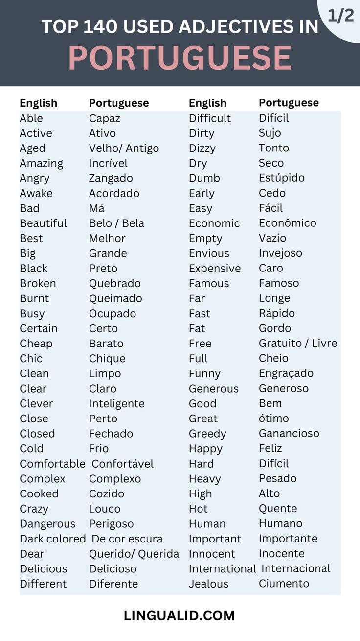 Top 140 Common Adjectives In Brazilian Portuguese