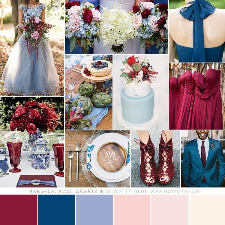 Marsala Rose Quartz serenity blue wedding color palette