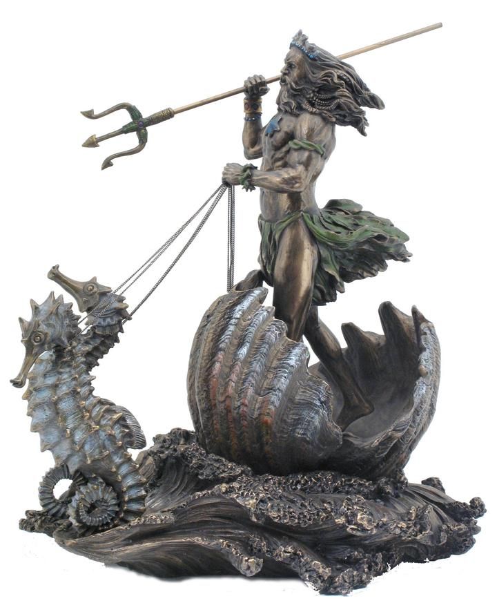 Poseidon Riding Hippocampus with Trident Statue
