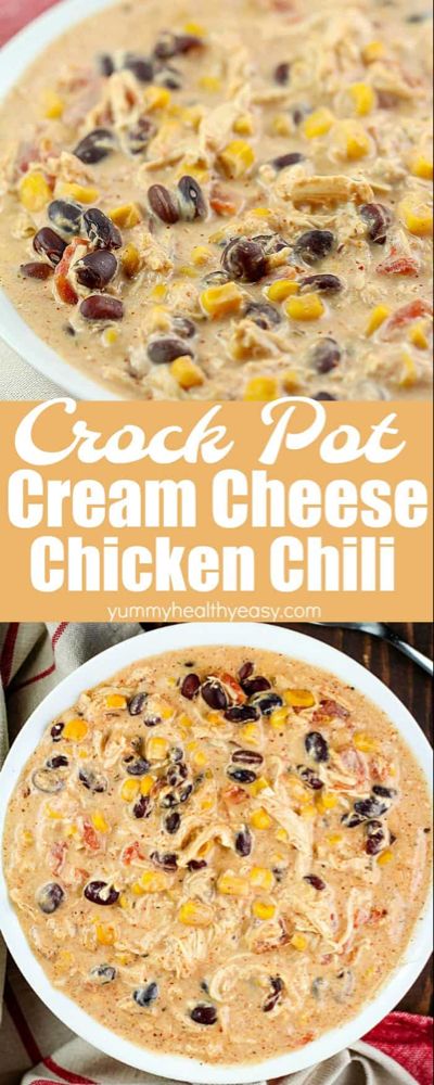 Crock Pot Cream Cheese Chicken Chili Recipe #crockpotrecipes