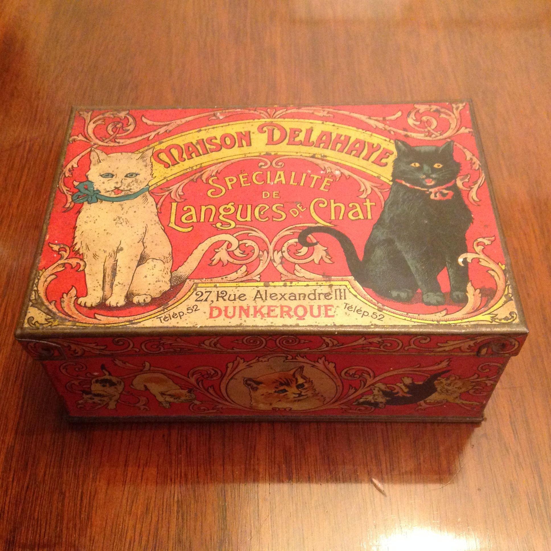 Very Rare Cat Tin From France Originally Held Chocolate Cat Tongues Vintage Tins Vintage Packaging Tin Art