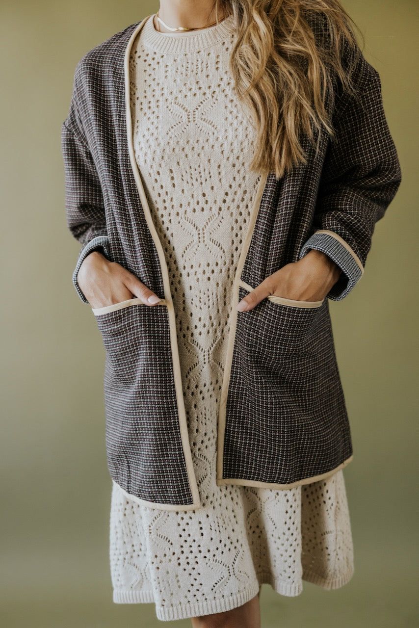 Every woman needs a luxe jacket to show off this Fall and the Evelyn is the perfect timeless piece. Thoughtfully designed with an oversized fit, wide pockets, and cream accents, this jacket was made to impress. This stunning jacket is the perfect layering piece for jeans and a top, trousers and a blouse, or over your favorite dress. Shop the rest of the collection: SALT Comes in a premium canvas sleeve Pockets Pre-cuffed wrist hems // paired with the salt dew open work knit dress + the free peop Roolee, Newsboy Cap, Oversized Jacket, Favorite Dress, Every Woman, Layering Pieces, Timeless Pieces, Evelyn