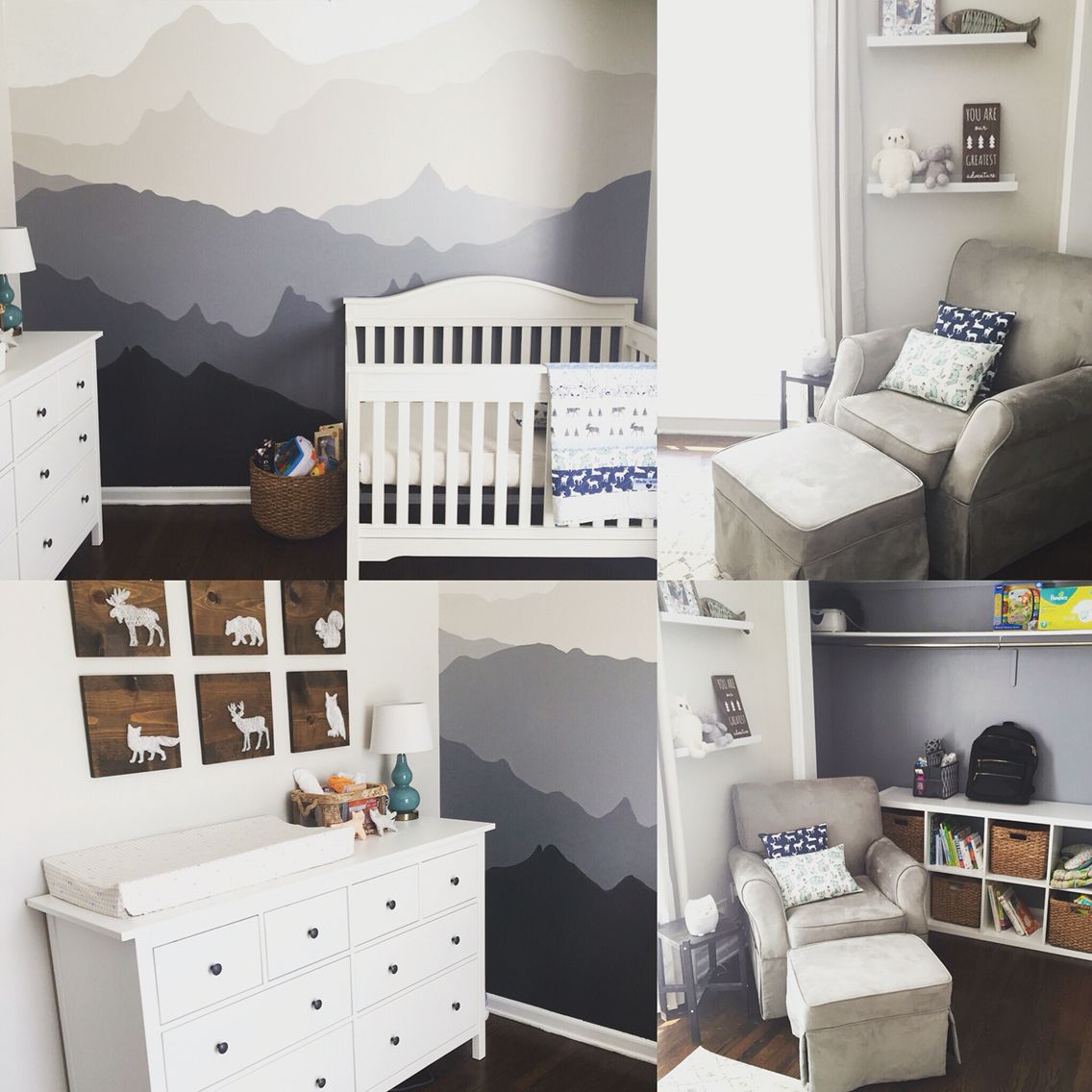 Woodland nursery. gender neutral. mountain mural, gray and white ... Soveværelse baby
