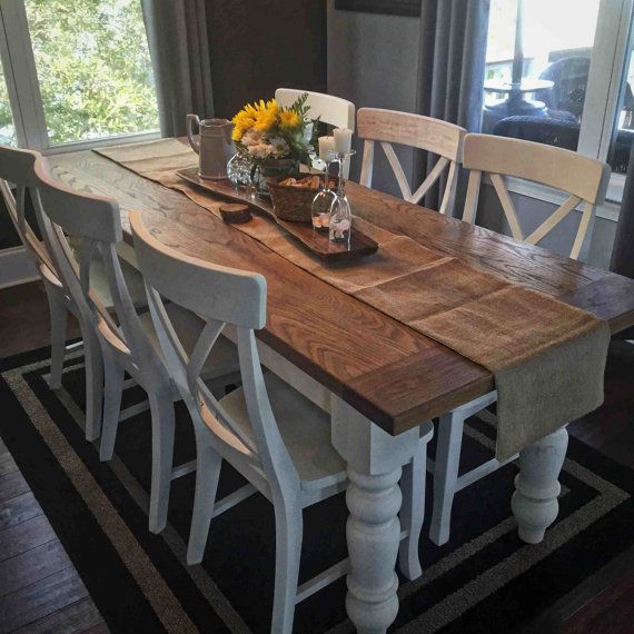 custom white oak farmhouse table by knottywoodcraftchs on etsy mo in 2020 dining rooms decor room modern rustic r
ound crackled glass coffee