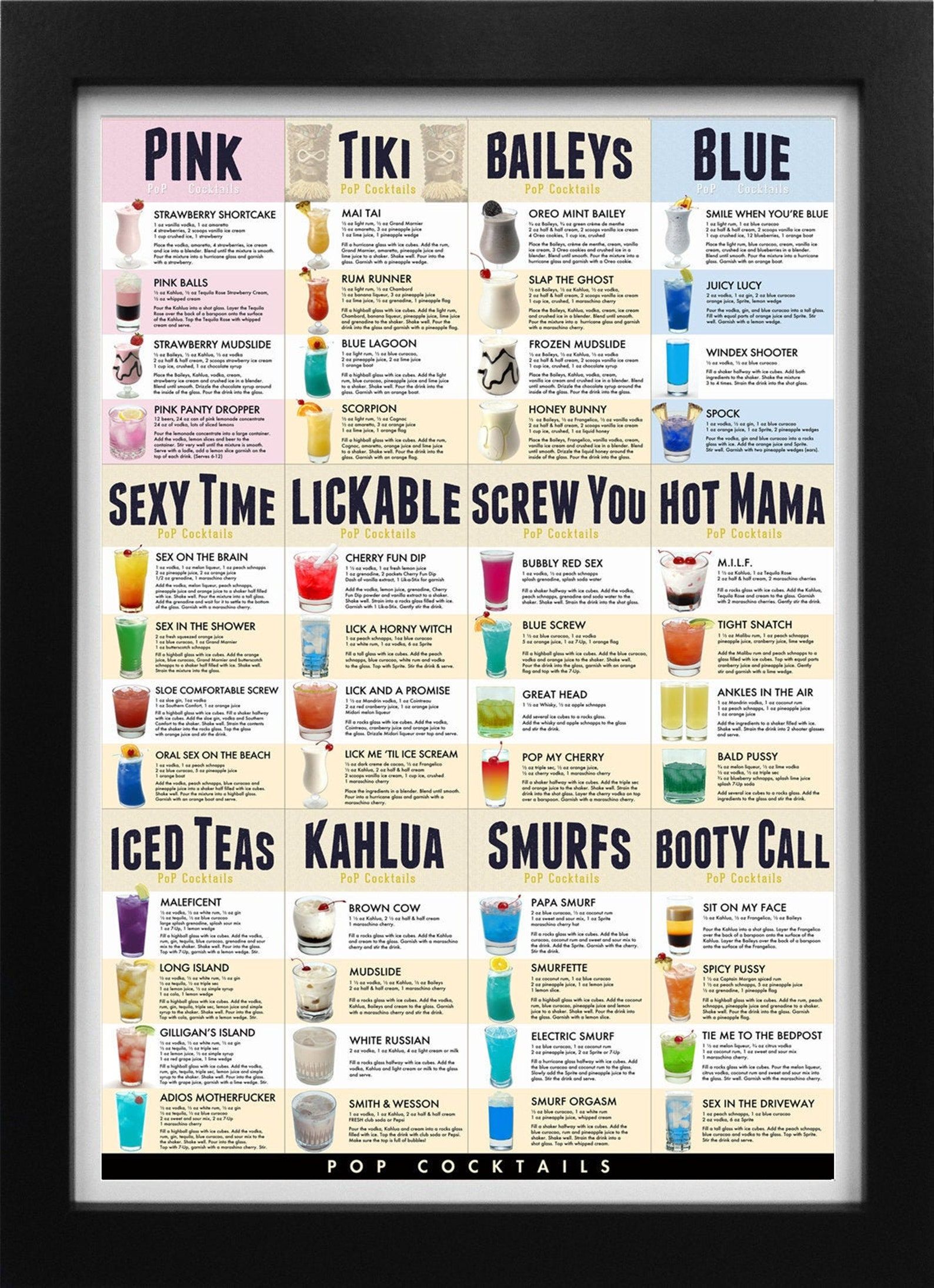 Cocktails Poster Classic Cocktails Print Drink Recipes | Etsy Menu Cocktail, Cocktail Gifts, Cocktail Drinks Recipes, Yummy Drinks, Alcoholic Drinks, Cookout Drinks, Apple Cocktail, Cocktail Hour, Top Drinks