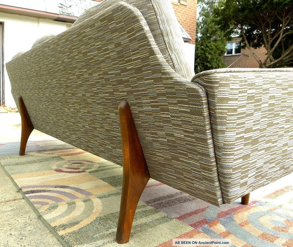 Mid Century Upholstery Fabric Sofa Walnut Wood Designer Mid Century Upholstery Fabric Sofa Walnut Wood Designer Modern Post 1950 Photo 4