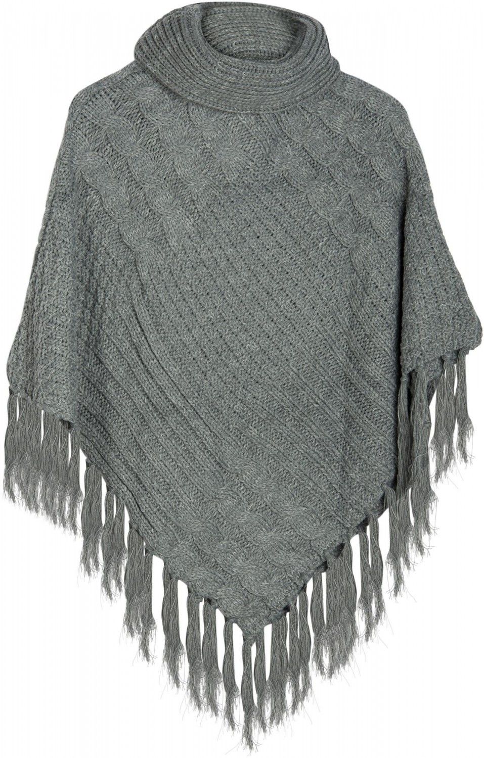 styleBREAKER Strick Poncho mit Knebelknopf Verschluss und Fransen Damen 08010005 Umhang