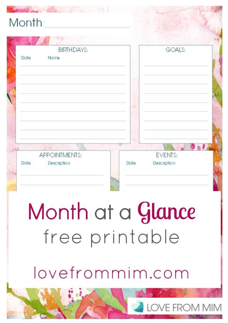 Month At A Glance Planner Free Printable Planner Printables