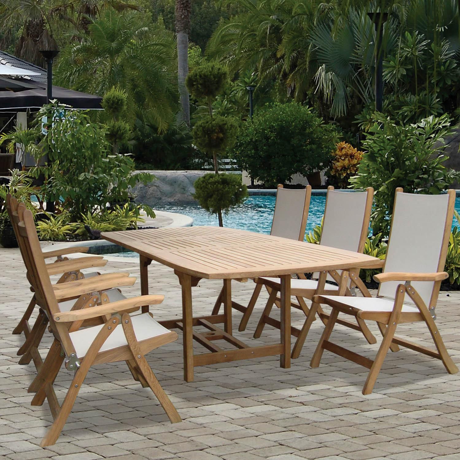 96 inch outdoor dining table bench 372900 royal teak collection florida person sling dining set w 96 inch family expansion table folding chairs available at 96 inch outdoor dining table bench 372900 royal teak collection florida person sling dining set w 96 inch family expansion table folding chairs available at
