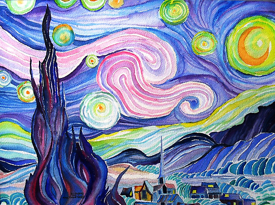 My Watercolor Attempt At Vangogh S Starry Night Photographic Print By Kevin56 En 2021 Pintura De Arte Abstracto Noche Estrellada Obras De Arte Pinturas