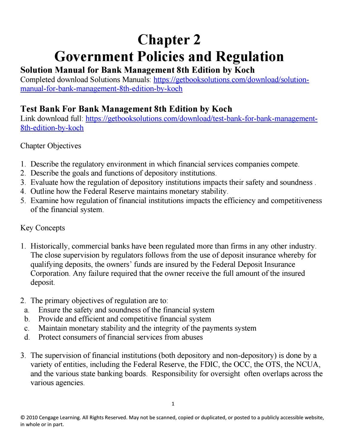 Solution test bank principles of bank management 8th edition by koch