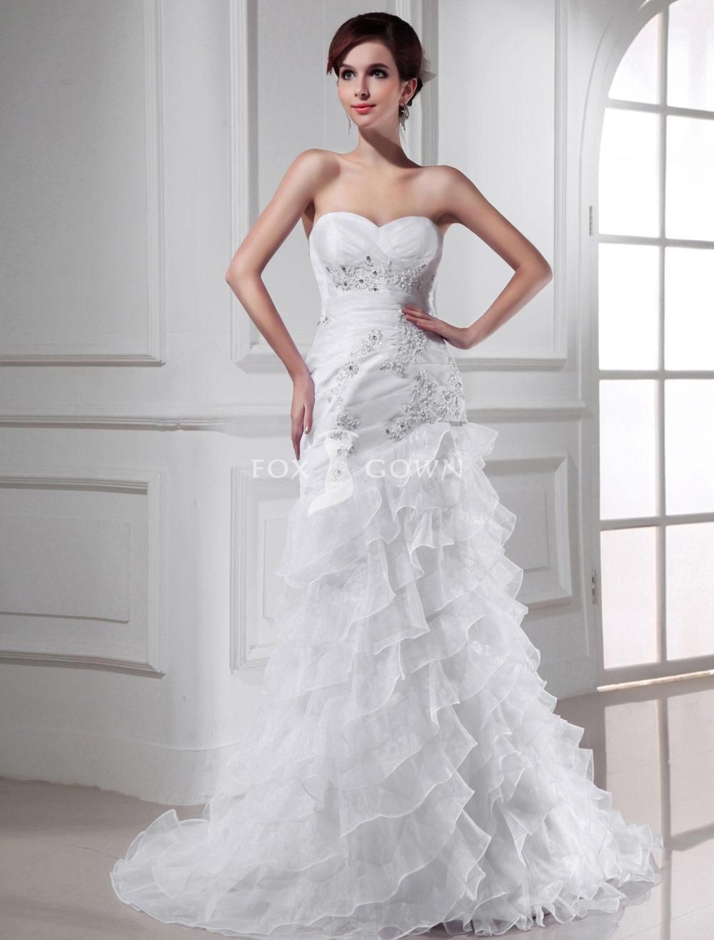 Sweetheart Strapless Fit And Flare Drop Waist Lique Organza Sweetheart Strapless Fit And Flare Drop Waist Lique Organza Wedding Dress With Ruffled Skirt