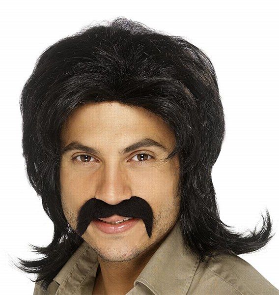 Brown Wig for Hair Accessory Fancy Dress Mens 70s Man Moustache