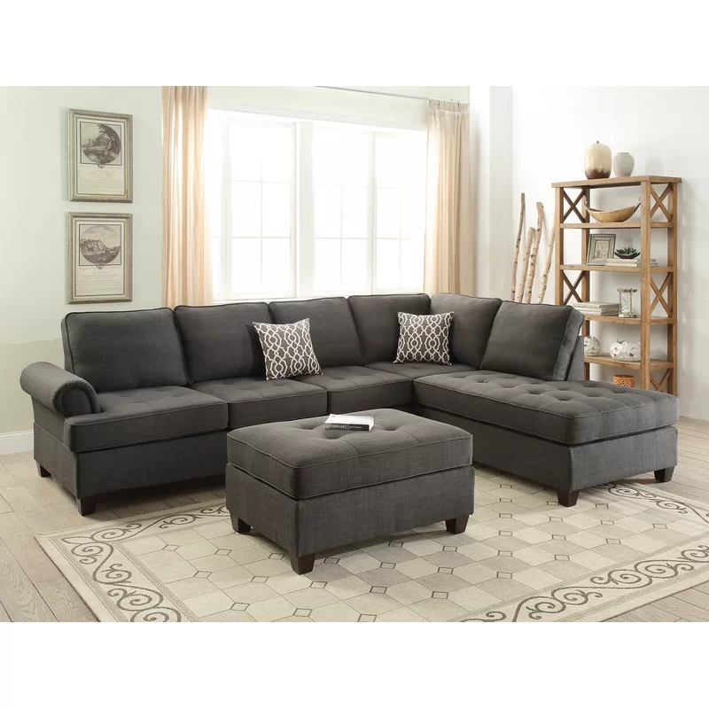Poundex Bobkona Azura Right Hand Facing Sectional With Ottoman Reviews Wayfair Sofa Couch Farm House Living Room Furniture Wayfair Sectional Sofa Couch Farm, Poundex Sofa Review