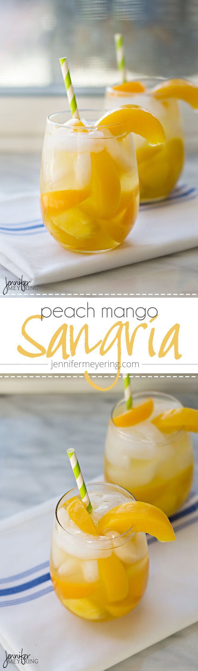 Peach Mango Sangria | JenniferMeyering.com Mango Sangria, Sangria Drink, Smoothie Drinks, Cocktail Drinks, Smoothie Cleanse, Juice Cleanse, Detox Drinks, Mango Recipes, Sangria Recipes